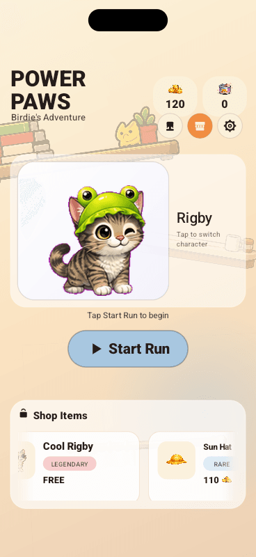 The Power Paws cat room on an Android phone